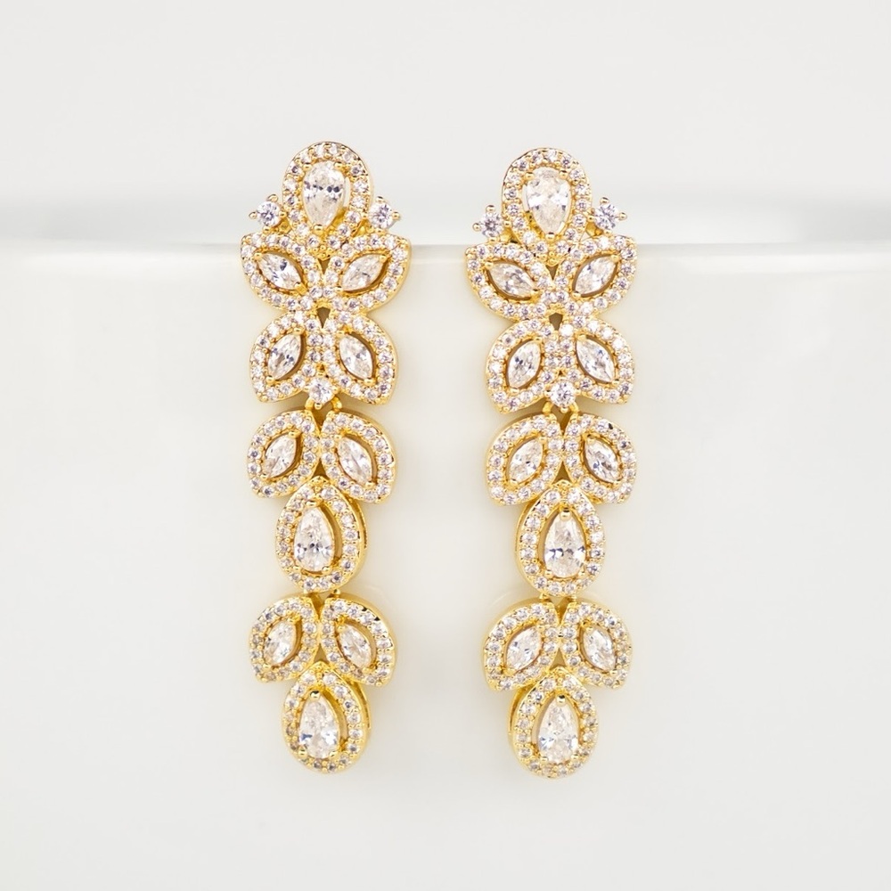 Gorgeous Zircon Gold Plated Peacock Inspired  Teardrop Bridal Earrings